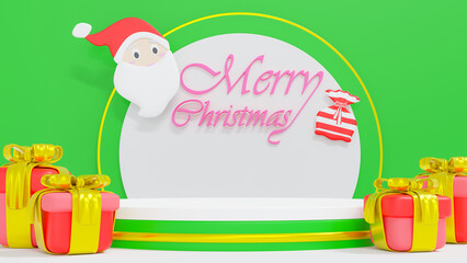 3d illustration rendering. The white podium in the concept Christmas and new years festival minimal style. Advertising display space for placing products.