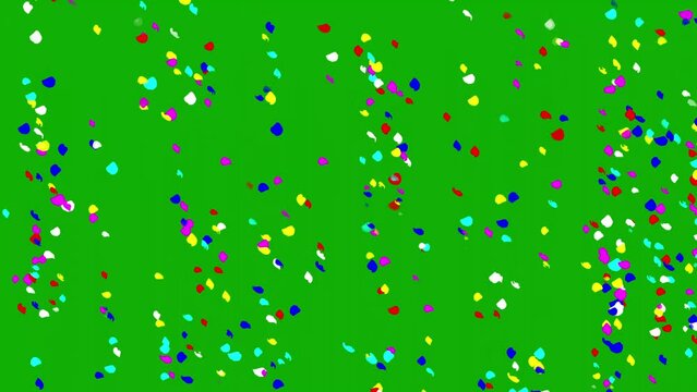 Flying colorful confetti particles motion graphics with green screen background