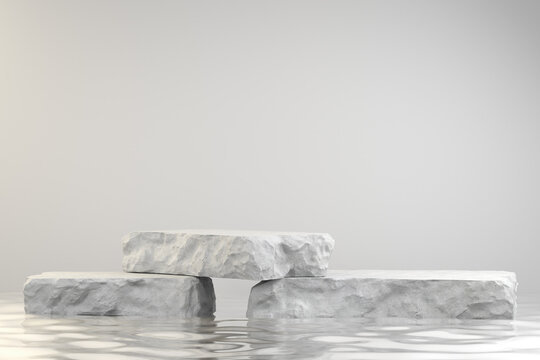 3d Rendering Display Step Stone For Present Product On Ripple Water Wave Backgrounds Illustration