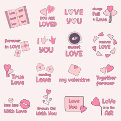 Set of Valentine`s day stickers and badges.
