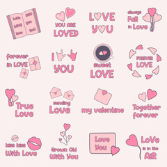 Set of Valentine`s day stickers and badges.