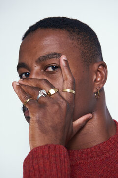 Artistic pose with the hand full of rings