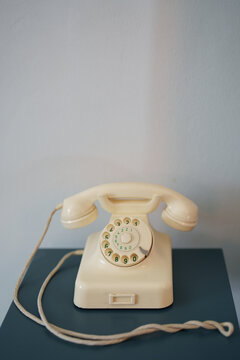 Closeup detail of an old vintage dial telephone