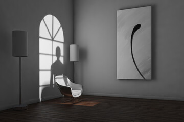 Interior room with an armchair next to a painting