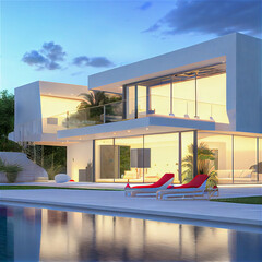 Modern residential building with swimming pool