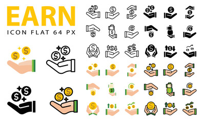 full set of earn flat icons