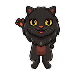 Cute black persian cat cartoon waving hand