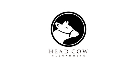 Head cow logo with negative space icon vector illustration
