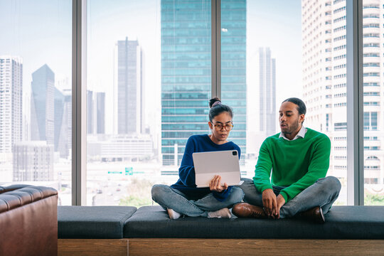 Business meeting next to a window with a view