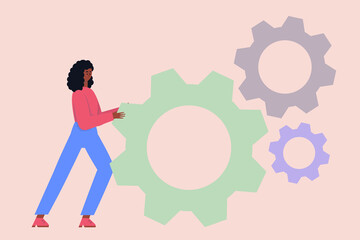 Character is pushing a big gear