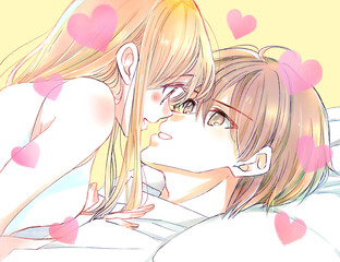 たわむれる男女カップル　ハート