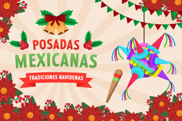flat design posadas mexicanas horizontal banner illustration - obrazy, fototapety, plakaty
