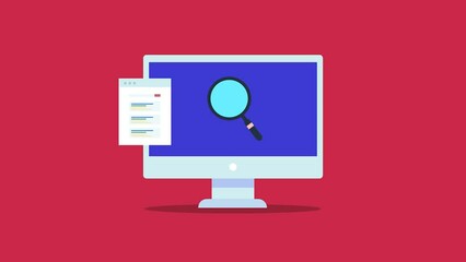 Search engine rank page and website analytics on computer screen, SEO animation concept.