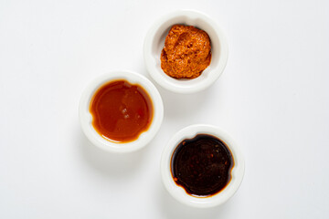 asian sauces on the white