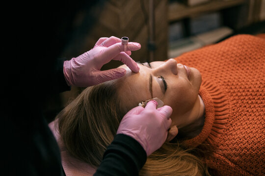 Woman Has Microblading Eyebrow Procedure