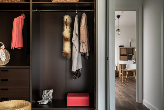 Interior Of Modern Wooden Women Closet Of A Residential Home