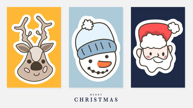 Merry Christmas with cartoon santa claus , deer and snowman on gray background in Christmas holiday  , Vector illustration EPS 10