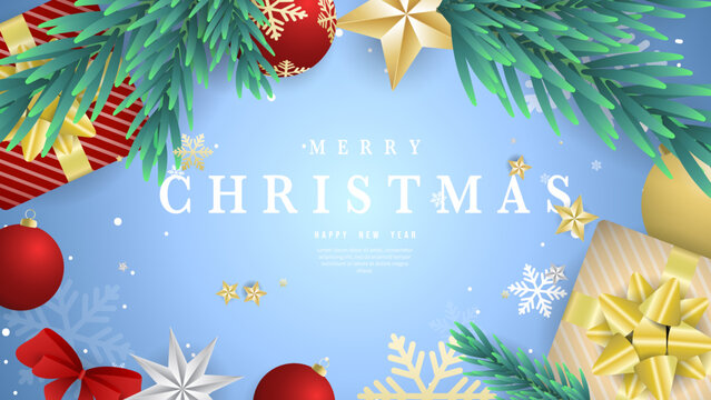 Merry Christmas with Element in Christmas holiday on blue background , Flat Modern design , illustration Vector EPS 10