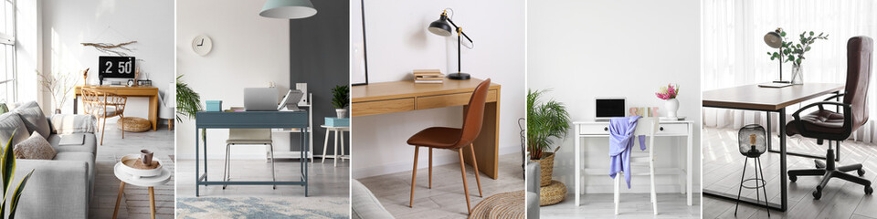 Collage of stylish office interiors