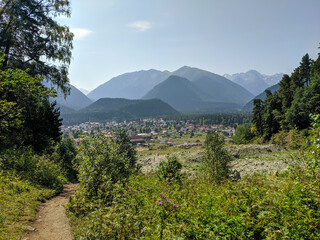 Arkhyz, Karachay-Cherkessia, Russia - August 25, 2022: View of the Arkhyz village at the foot of the Caucasus Mountains