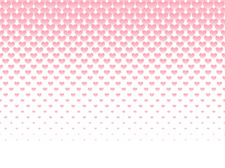 Seamless halftone pattern with pink hearts. Pastel pink gradient hearts on transparent background.
