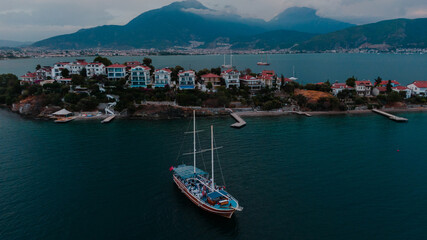 party boat in marina at a stormy weather