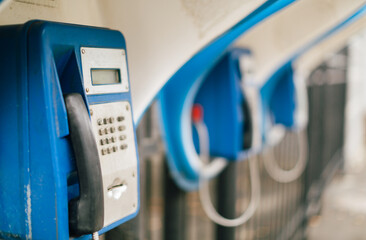 Old street telephone in closeup