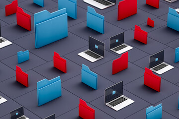 Background with computers and folders