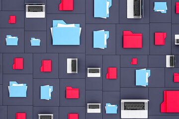 Background with computers and folders