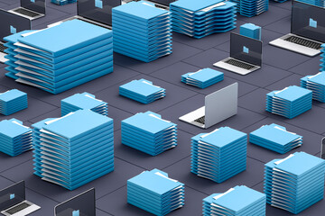 Background with computers and folders