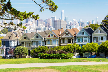 The Painted Ladies and San Francisco downtown
