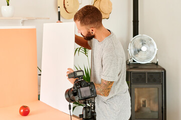 Photographer setting up a food shot