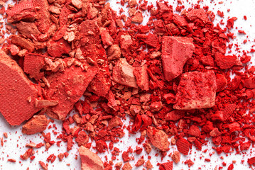 Close up of red blush powder texture, make up swatch