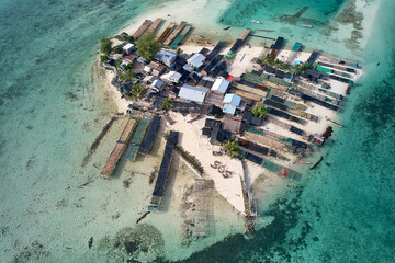 Kids form word "SOS" on low-lying sand island - global warming, aerial