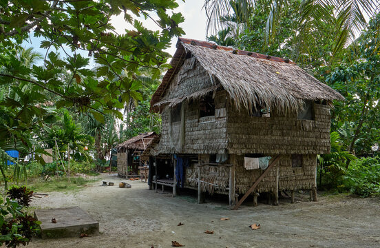 Thatched house, hut, Solomon Islands village, global south Pacific