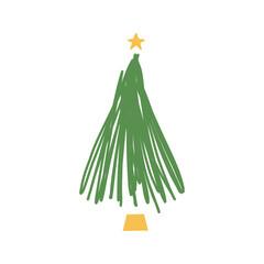Flat hand drawn christmas tree illustration.