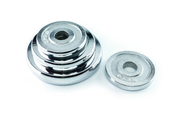 dumbbell silver set on white background.