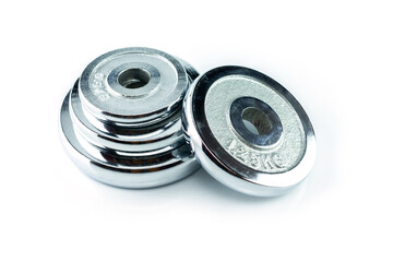 dumbbell silver set on white background.