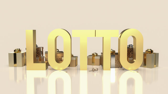 The gold lotto and gift box  image 3d rendering