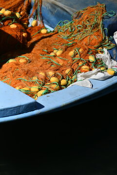 fishermen's nets and ropes on the boat