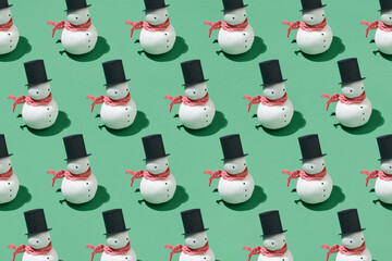 Horizontal pattern of colorful handmade of Snowmen