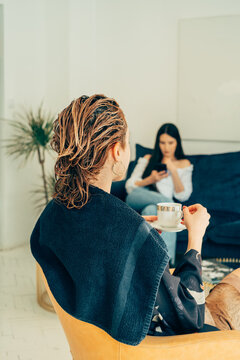 Client With Wet Hair in Hairdressing Salon 