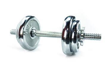 dumbbell silver set on white background.