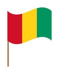 The flag of Guinea fluttering on the flagpole. Vector illustration of the wavy Guinea flag
