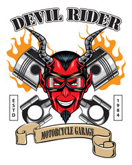 devil rider motorcycle garage vector illustration