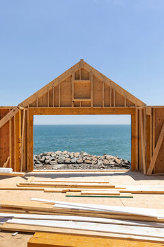 Residential Wood House Frame Under Coastal Construction 