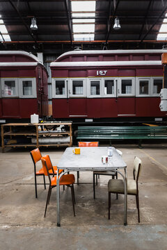 Industrial workplace of rail yards factory tea room