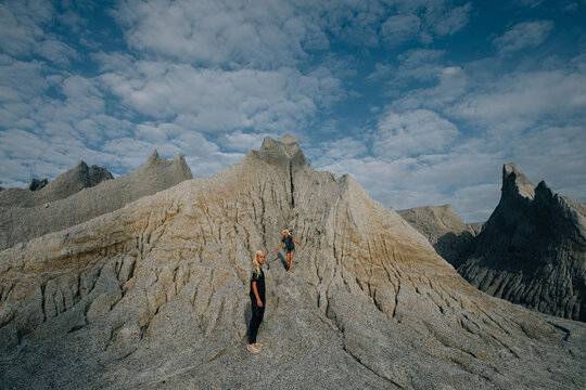 Children at the spiky hills