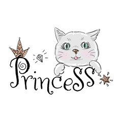 Cute princess cat with a glitter crown.