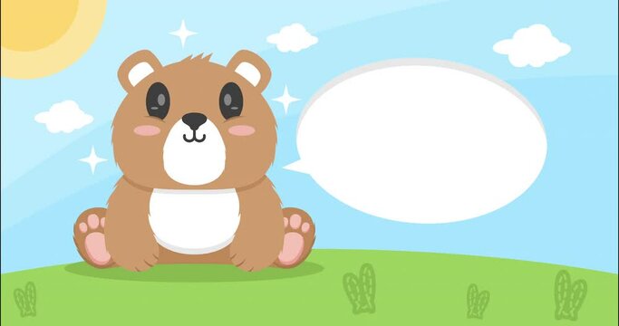 Cute bear with dialog box cartoon 2D animation